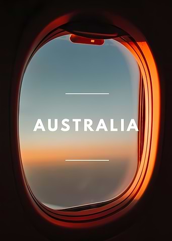 Australia text on airplane window view