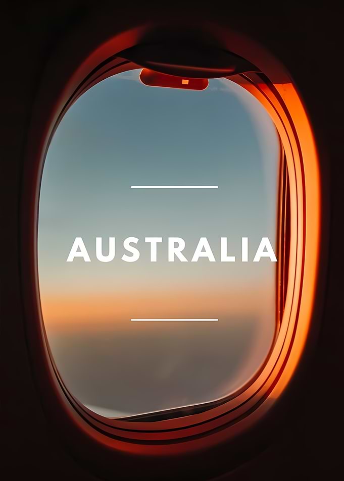 Australia text on airplane window view