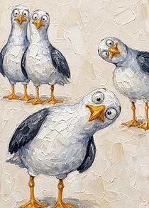 Four Goofy Seagulls Painting
