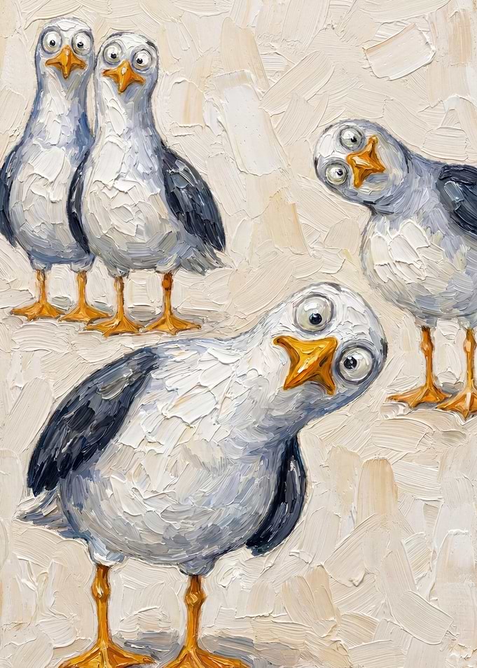 Four Goofy Seagulls Painting