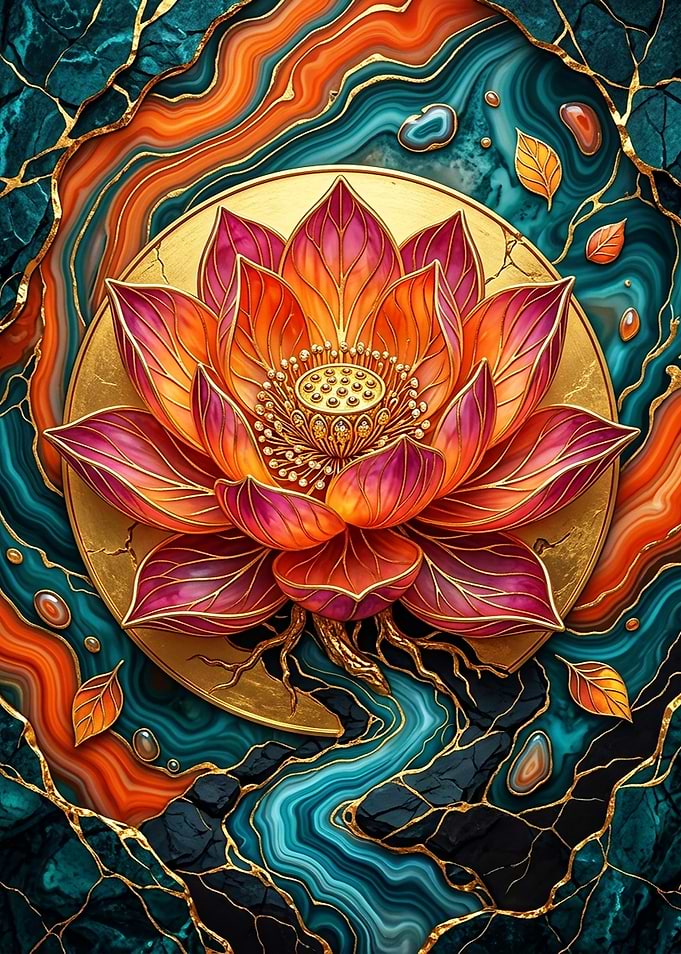 Golden Lotus with Agate Background