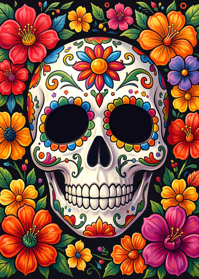Day of the Dead Sugar Skull with Flowers