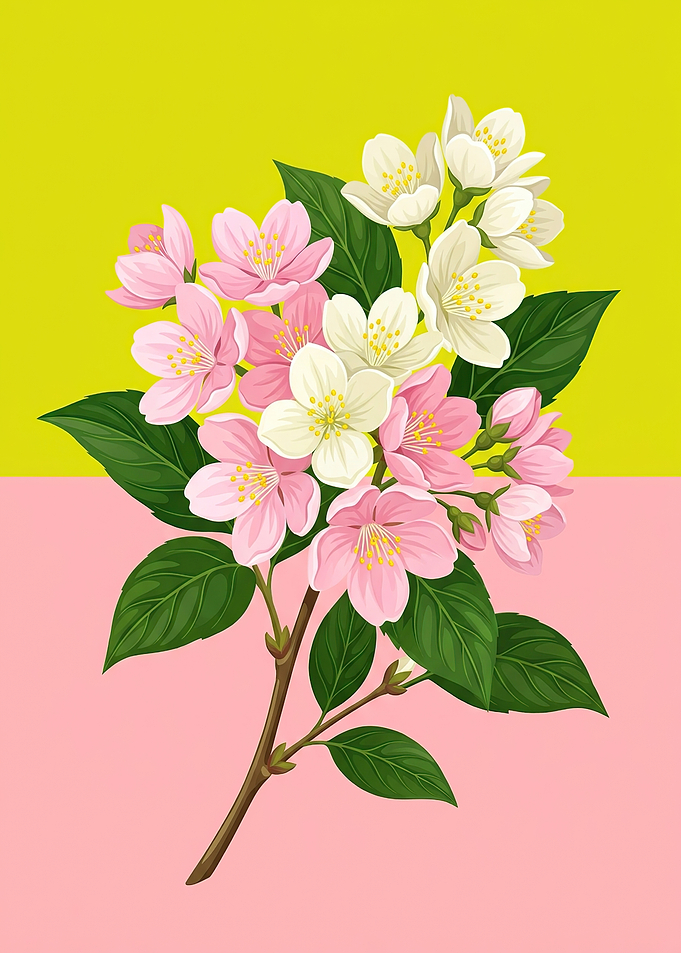 Pink and White Cherry Blossoms on Branch