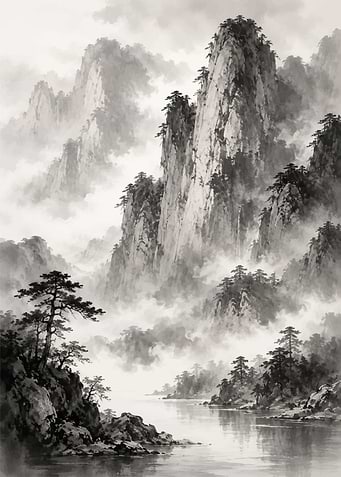 Misty Mountain Landscape Painting
