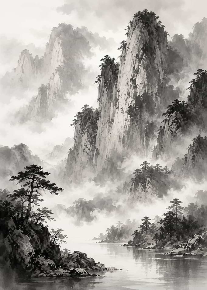 Misty Mountain Landscape Painting