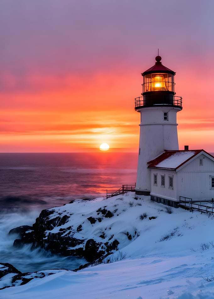 Lighthouse at Sunset in Winter