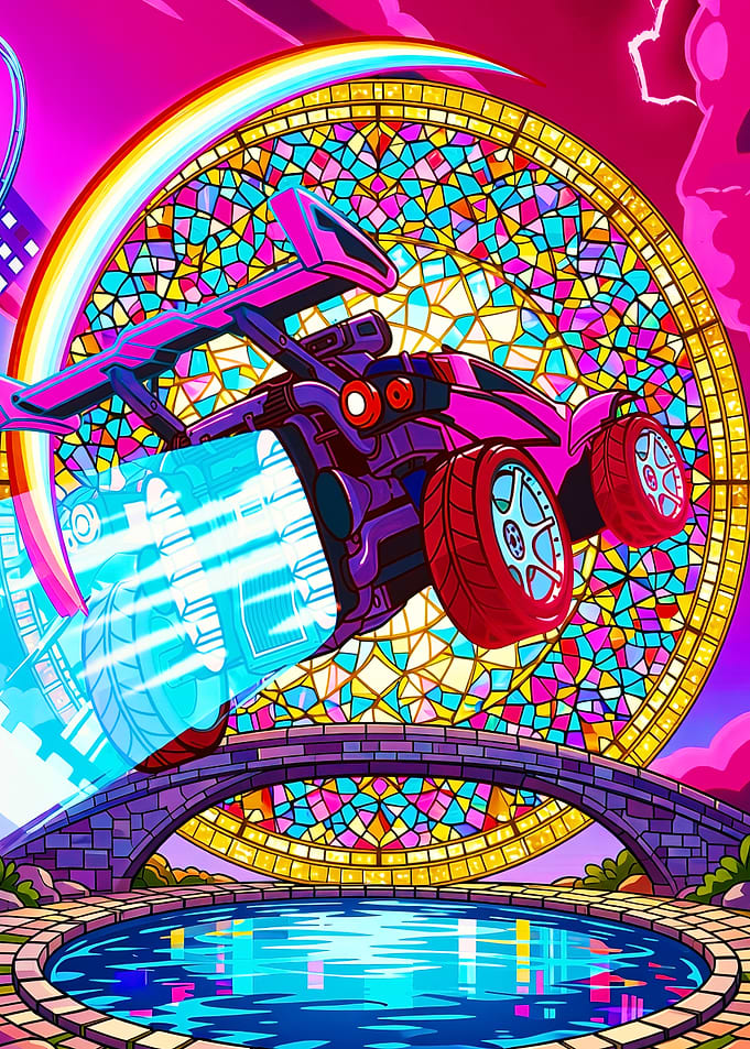 Rocket League Car in Stained Glass Setting
