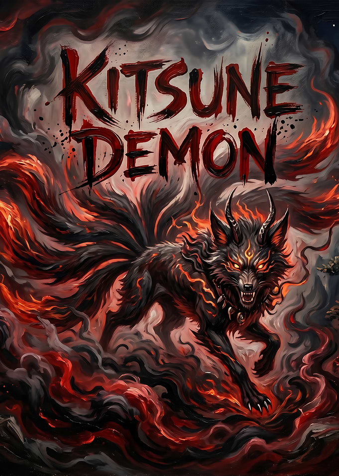 Kitsune Demon with Fiery Tails