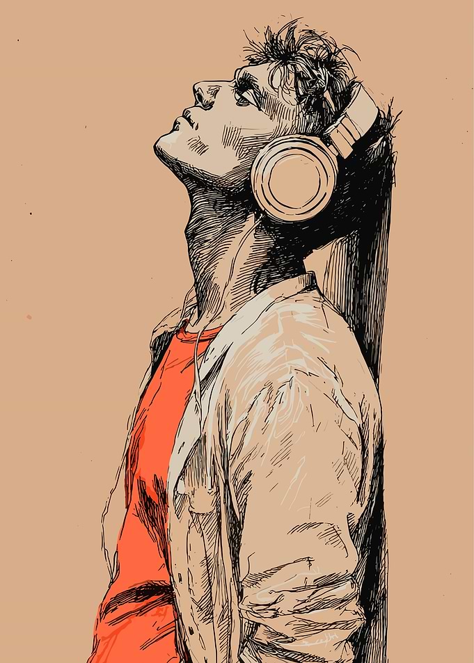 Man Listening to Music with Headphones