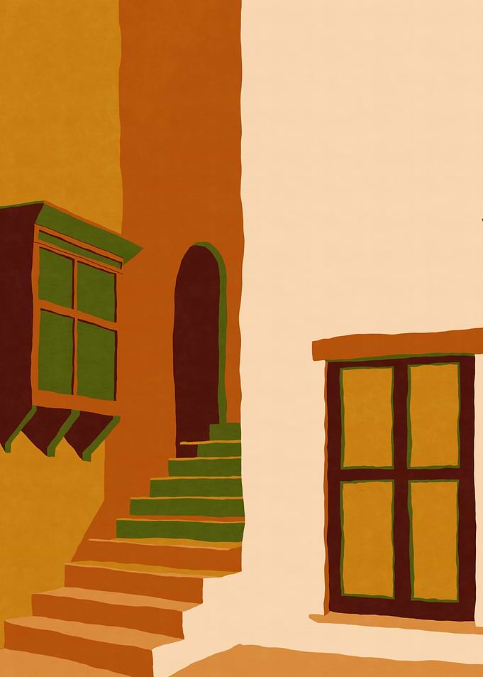 Minimalist Mediterranean Courtyard Scene