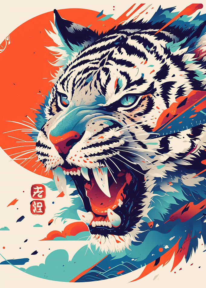 Fierce Tiger Roaring with Vibrant Colors