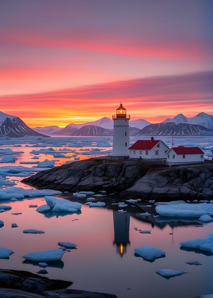 Arctic Lighthouse at Sunset