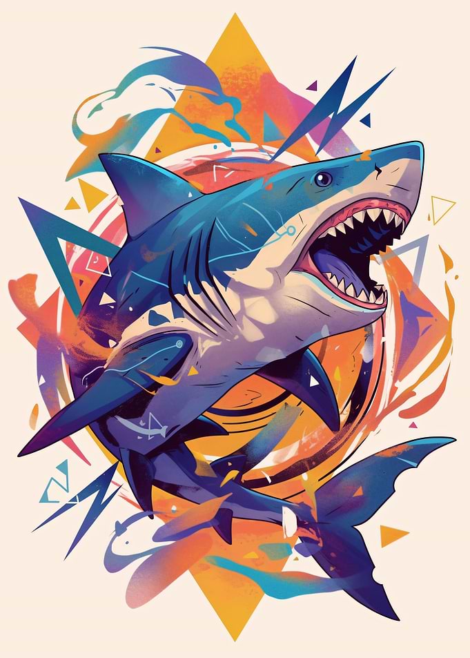 Aggressive Shark with Abstract Background