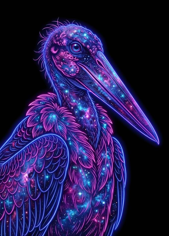 Cosmic Stork with Neon Glow