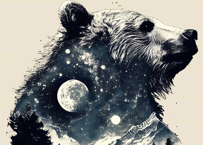 Bear with Cosmic Night Sky Overlay