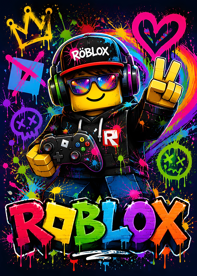 Roblox Gamer with Controller and Graffiti