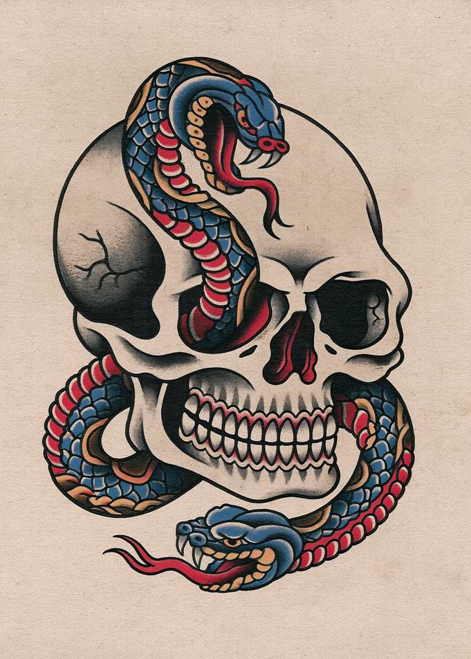 Snake and Skull Tattoo Art