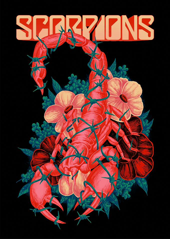 Scorpions Band Logo with Scorpion and Flowers