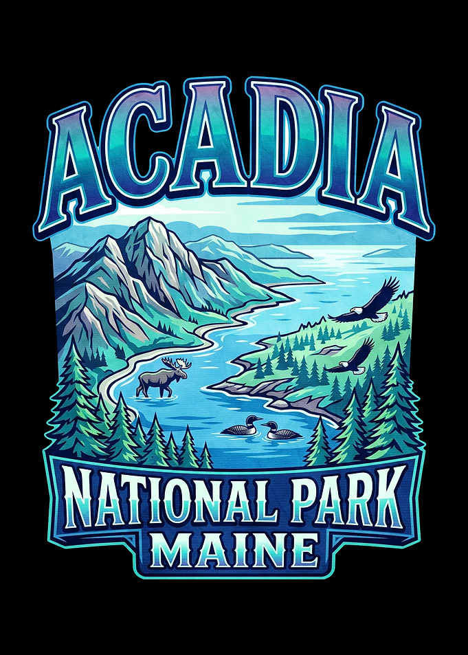 Acadia National Park Maine Illustration