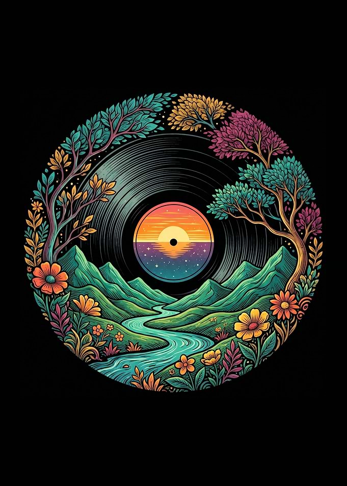Vinyl Record Landscape Sunset