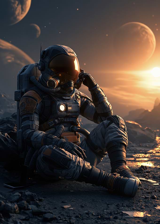 Astronaut Sitting on Alien Planet