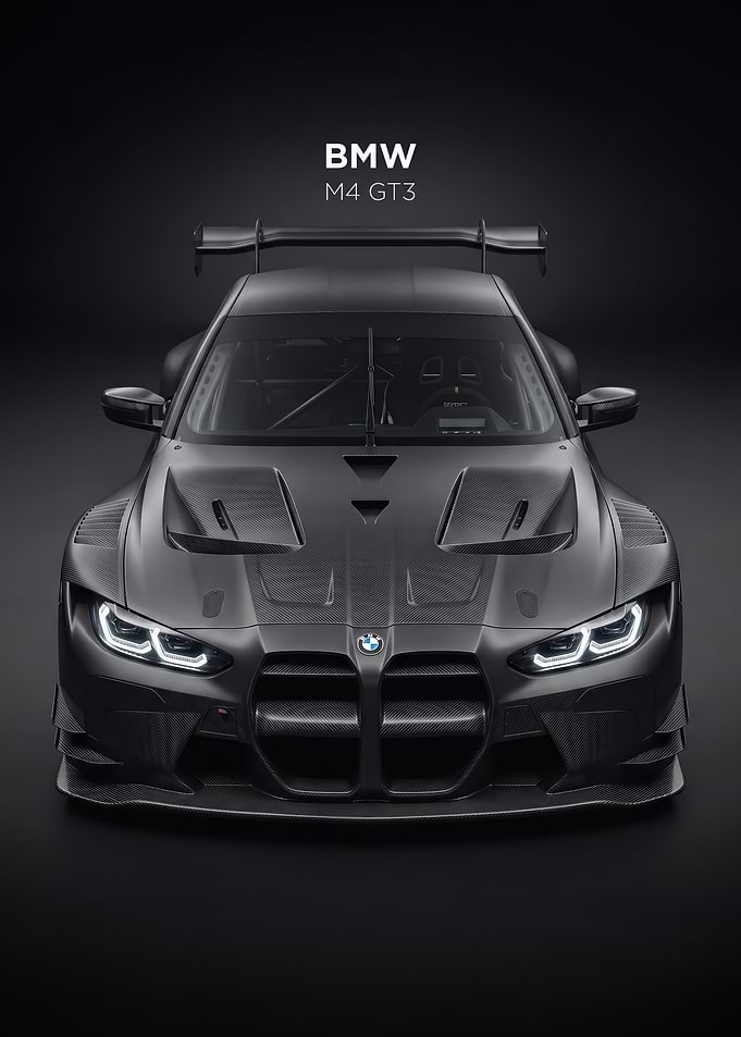 sleek black BMW m4 gt3s Race Car poster