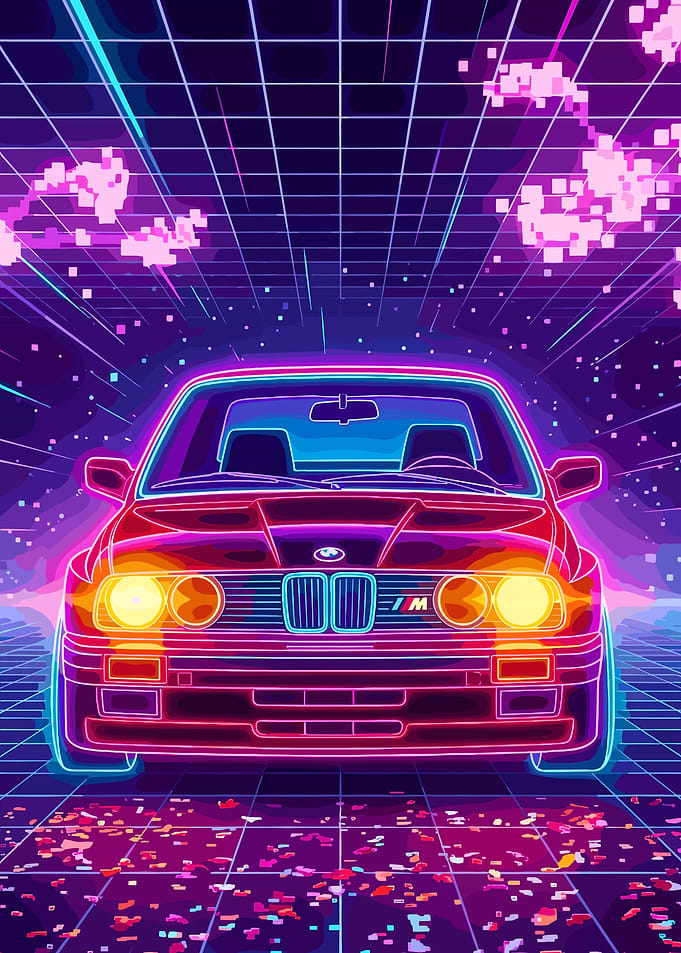 Retro Neon BMW M Car