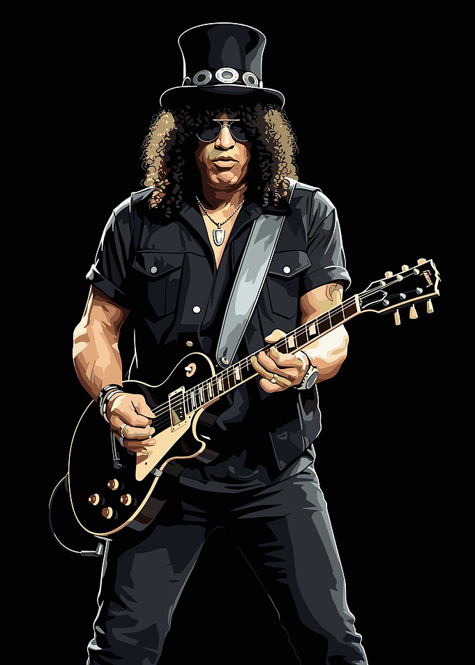 Slash Playing Guitar with Top Hat