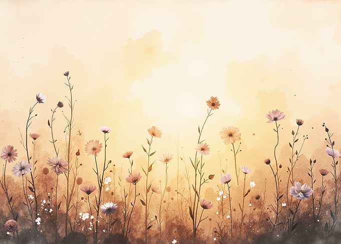 Watercolor Meadow with Wildflowers