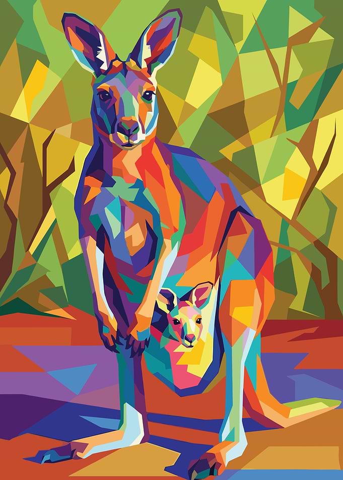 Colorful Kangaroo and Joey Pop Art