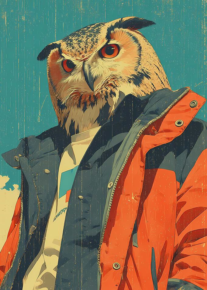 Owl in Retro Jacket style