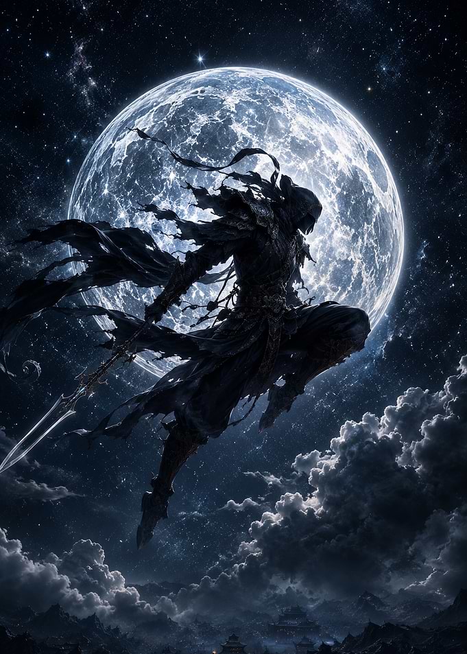 Dark Warrior Under the Moon