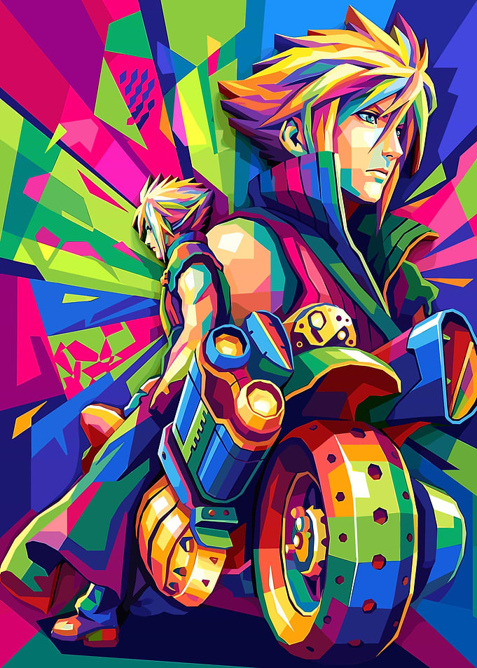 Cloud Strife on Motorcycle Pop Art