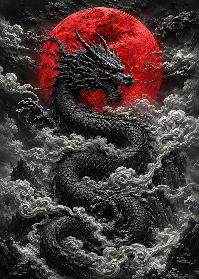 Dragon and Red Moon