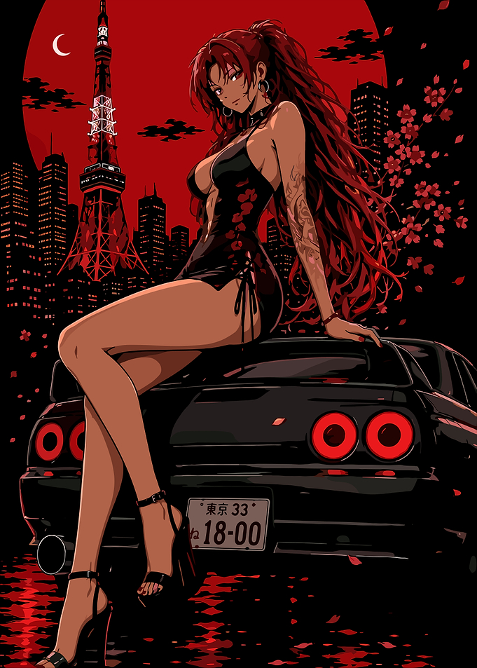 Woman Poses with Sports Car in Tokyo