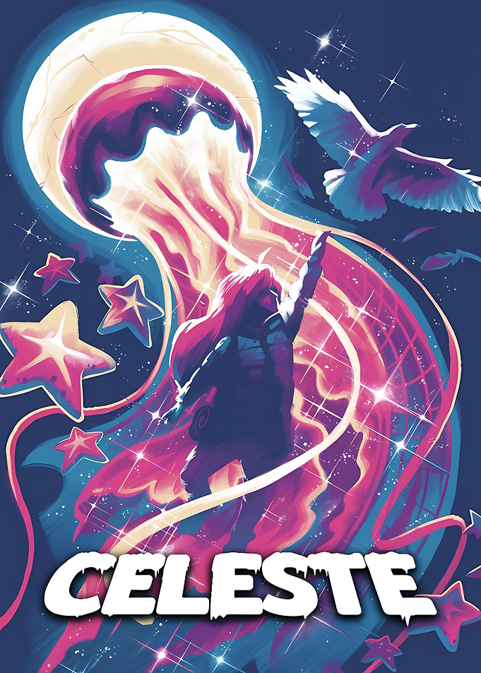 Celeste Game Art with Jellyfish and Stars