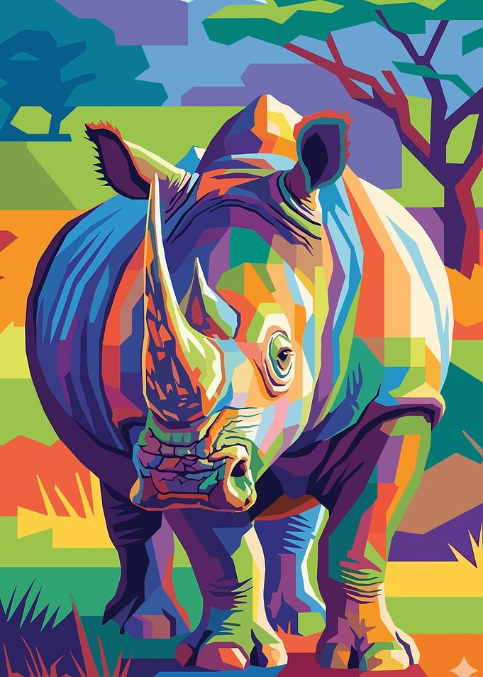 Colorful Abstract Rhinoceros Portrait