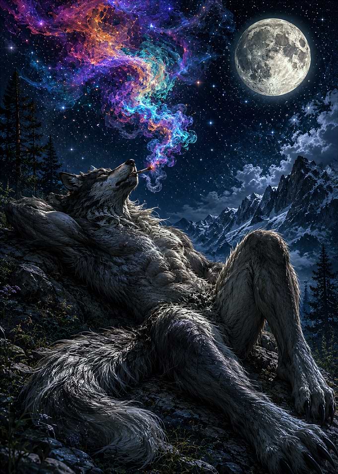 Werewolf Smoking Under the Stars