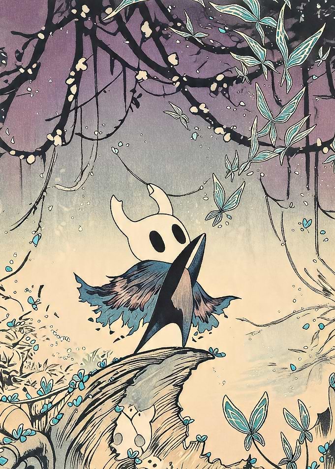 Hollow Knight Character with Butterflies