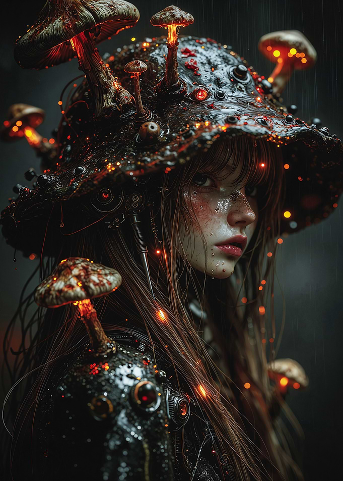 Mushroom Witch in the Rain