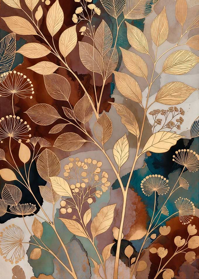 Golden Botanical Abstract Art