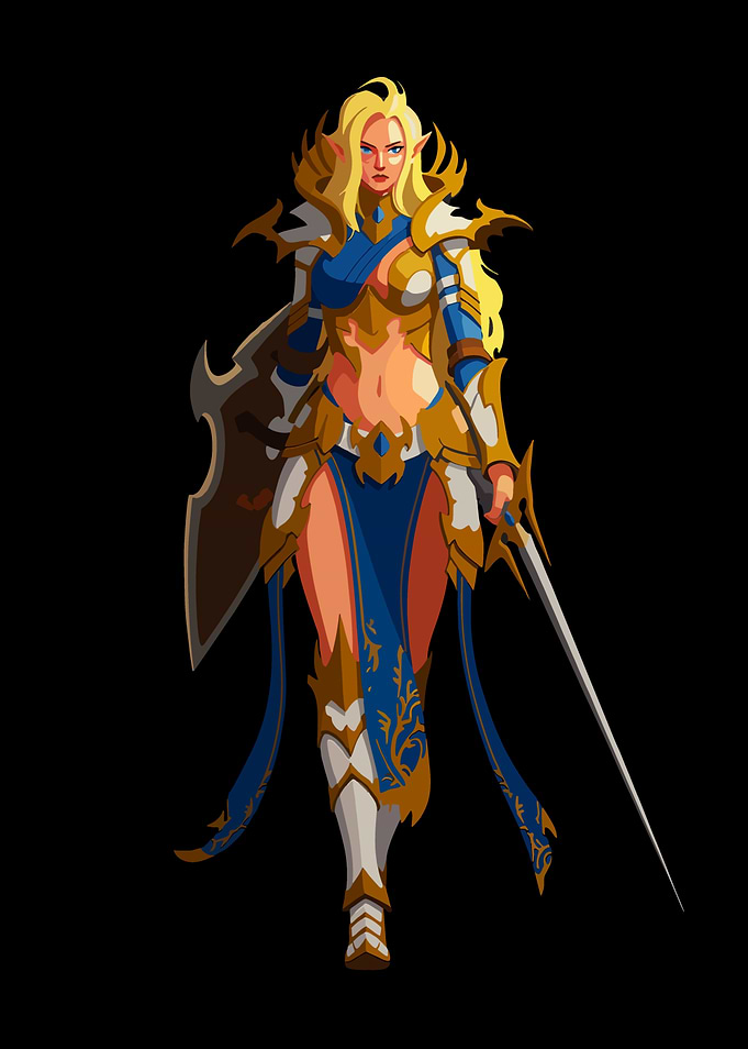 Fantasy Elf Warrior with Sword and Shield