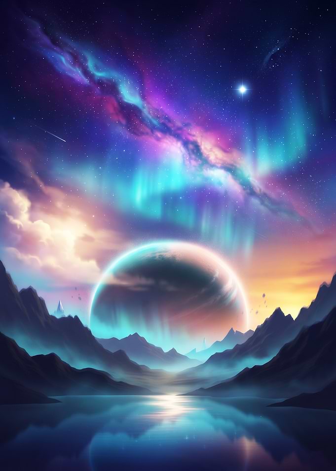 Alien Aurora Over Alien Landscape