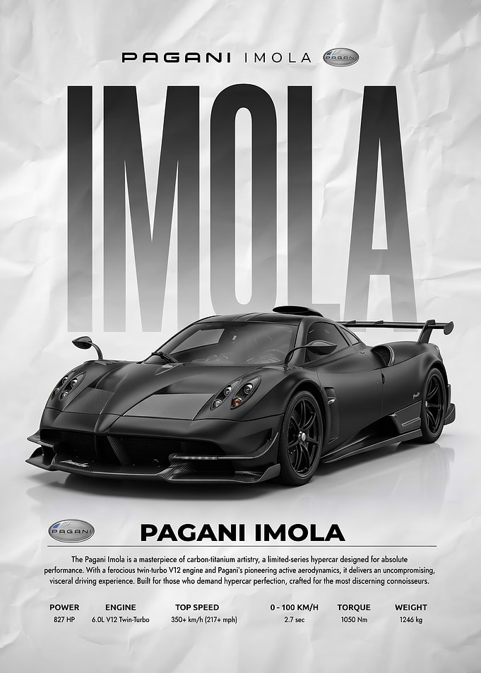 sleek black Pagani Imola Hypercar poster