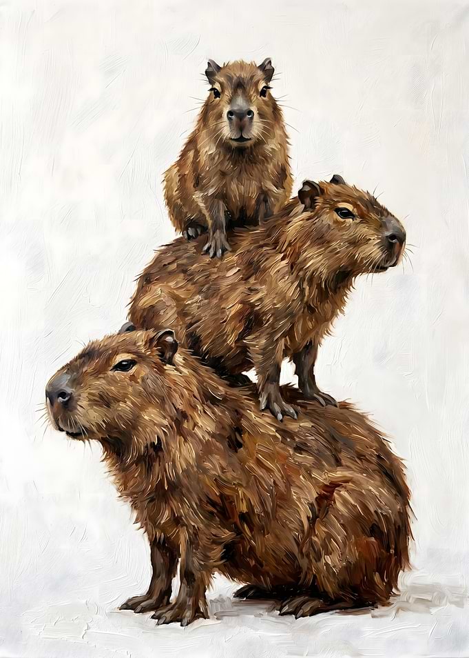Three Capybaras Stacked on Top of Each Other Painting/Meme/Memes