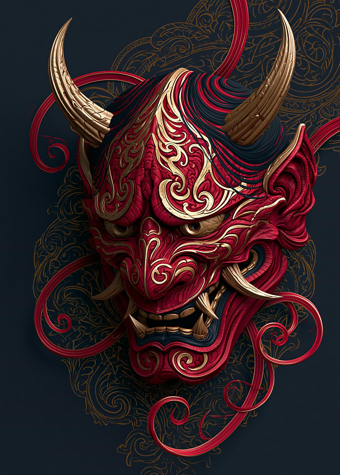 Red and Gold Oni Mask