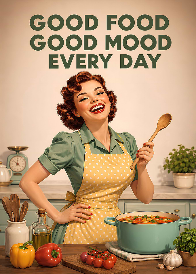 Retro Woman Cooking Good Food