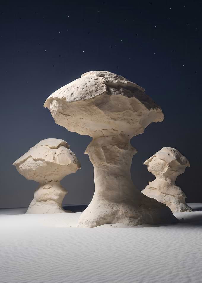 Mushroom Rock Formations Under Stars