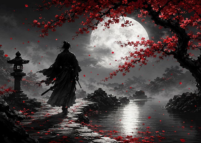 Samurai Under a Full Moon