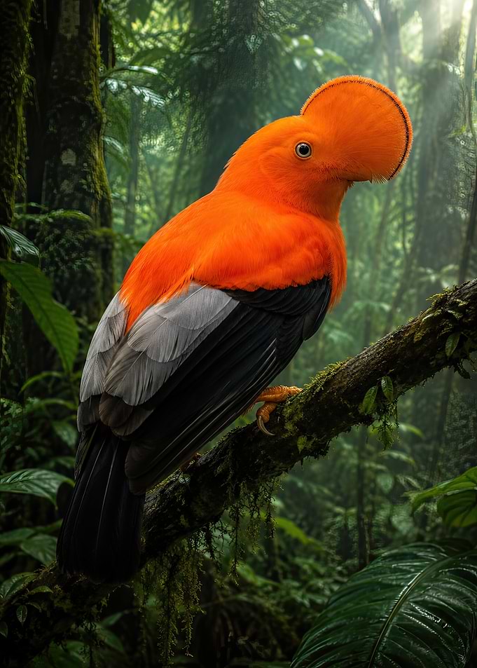 Andean Cock-of-the-rock perched on a branch